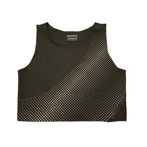 SPANX Reflective Crop Top Black Silver Large Seamless Breathable Quick Dry Tank